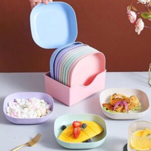 10 pc small plates with food on the table