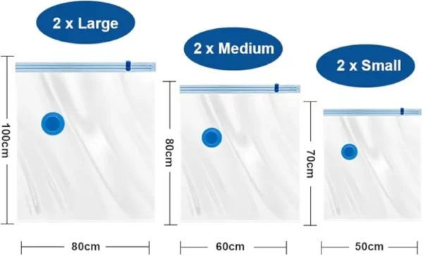 Vacuum Storage Bag set for Clothes  - 5 Pack with pump | Storage Bags with Seal Valve and Hand Pump - Image 3